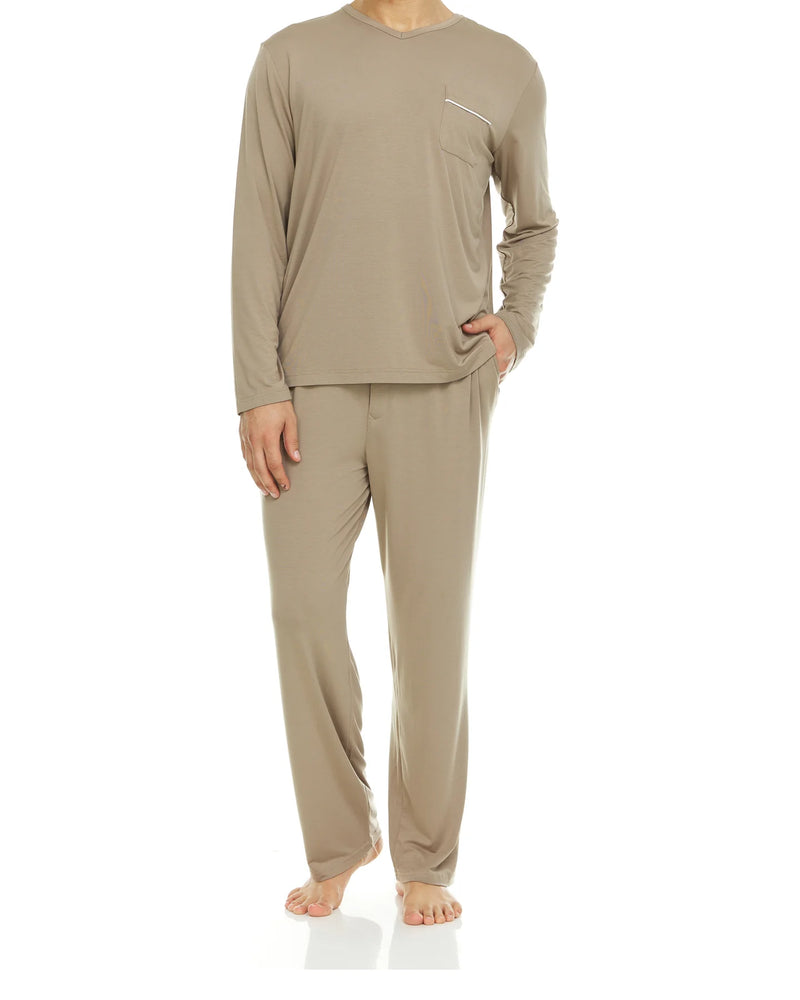 Symmar Men's Micro Model V-Neck Pajamas - Taupe