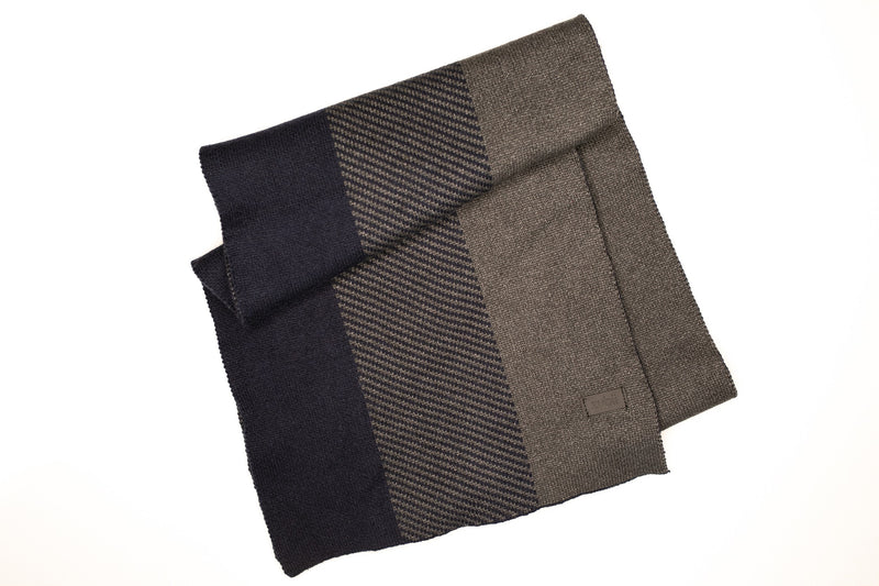 Zubii Knit Scarf  - Diagnol Stripe - Navy and Grey