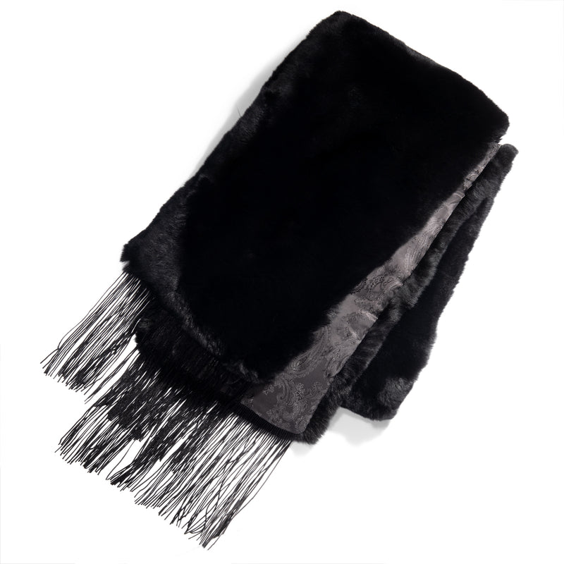 FURLUSH Silk & Rabbit Fur Scarf - Black