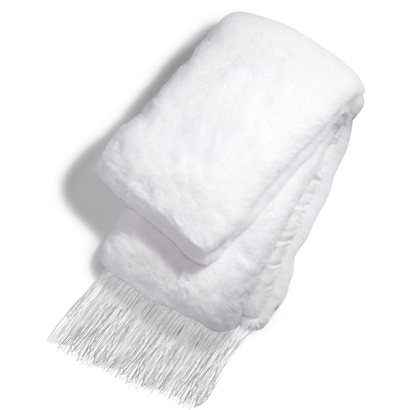 FURLUSH Silk & Rabbit Fur Scarf - White