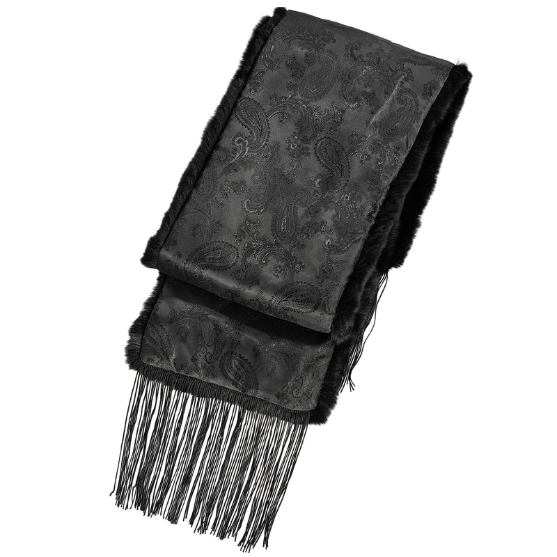 FURLUSH Silk & Rabbit Fur Scarf - Black