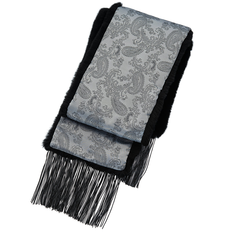 FURLUSH Silk & Rabbit Fur Scarf - Silver