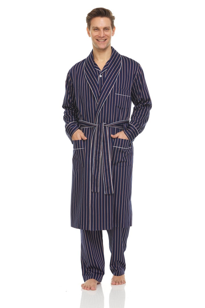 Symmar Men's Tencel Cotton Robe - Navy/Brown