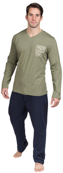 YUGO Boys & Men's Cotton Knit V-Neck Pajamas - 9244 Olive & Navy