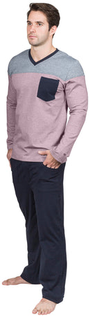 YUGO Men's Cotton Knit V-Neck Pajamas - 9295 Navy & Maroon